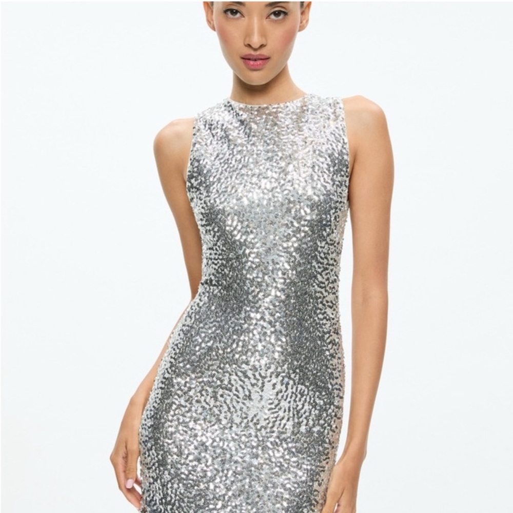 Alice + Olivia Silver Sequin Celia Mini Dress